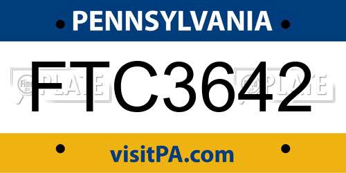 FTC3642 Pennsylvania License Plate