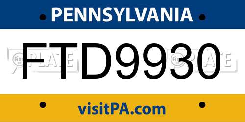 FTD9930 Pennsylvania License Plate