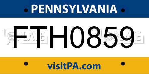 FTH0859 Pennsylvania License Plate