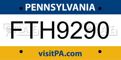FTH9290 Pennsylvania License Plate