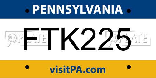 FTK225 Pennsylvania License Plate