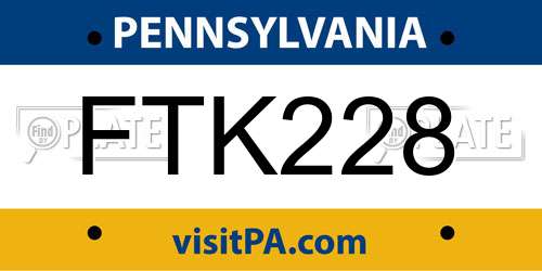 FTK228 Pennsylvania License Plate