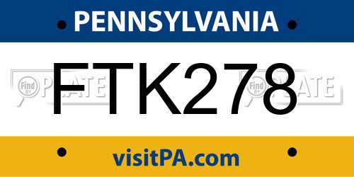 FTK278 Pennsylvania License Plate
