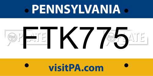 FTK775 Pennsylvania License Plate