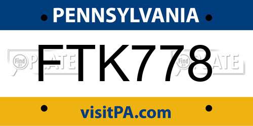 FTK778 Pennsylvania License Plate