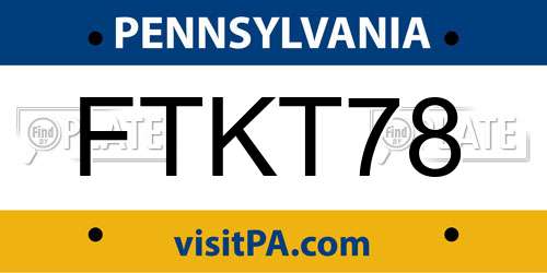 FTKT78 Pennsylvania License Plate