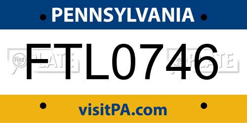 FTL0746 Pennsylvania License Plate