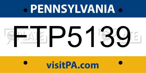 FTP5139 Pennsylvania License Plate