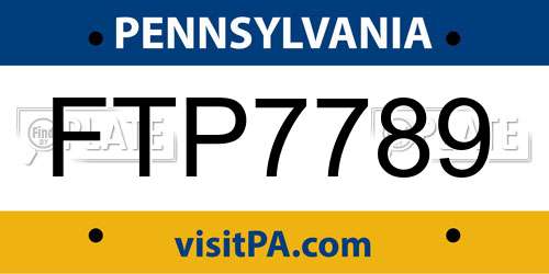 FTP7789 Pennsylvania License Plate