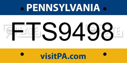 FTS9498 Pennsylvania License Plate