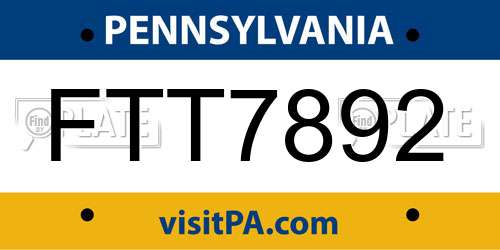 FTT7892 Pennsylvania License Plate