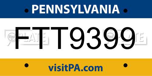 FTT9399 Pennsylvania License Plate