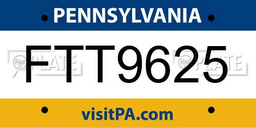 FTT9625 Pennsylvania License Plate
