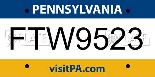 FTW9523 Pennsylvania License Plate