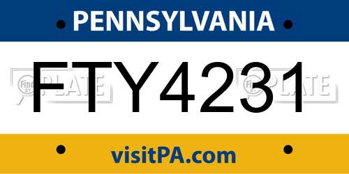 FTY4231 Pennsylvania License Plate