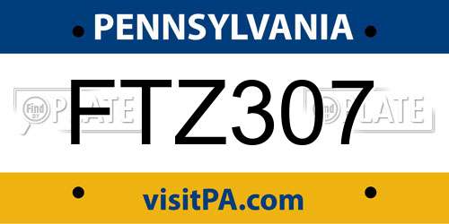 FTZ307 Pennsylvania License Plate