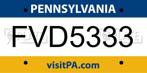 FVD5333 Pennsylvania License Plate
