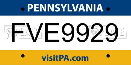 FVE9929 Pennsylvania License Plate