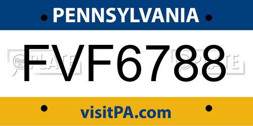 FVF6788 Pennsylvania License Plate