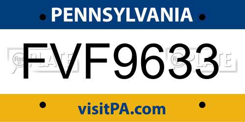 FVF9633 Pennsylvania License Plate