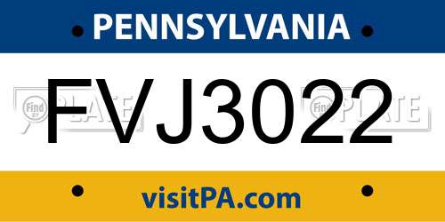 FVJ3022 Pennsylvania License Plate
