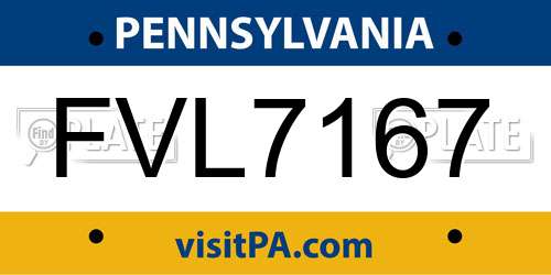 FVL7167 Pennsylvania License Plate