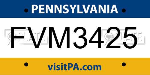 FVM3425 Pennsylvania License Plate