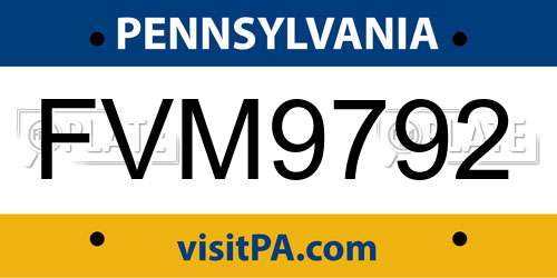 FVM9792 Pennsylvania License Plate