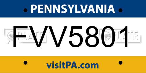 FVV5801 Pennsylvania License Plate