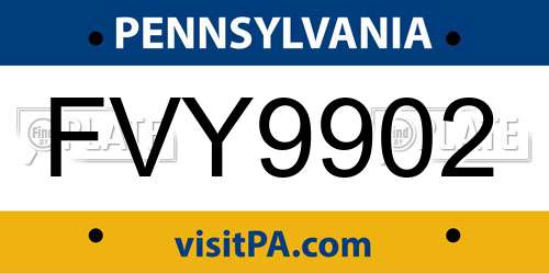 FVY9902 Pennsylvania License Plate
