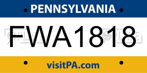 FWA1818 Pennsylvania License Plate