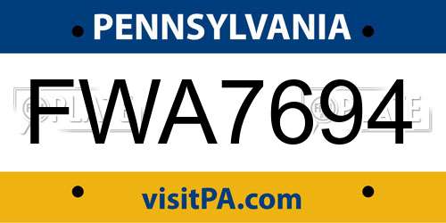 FWA7694 Pennsylvania License Plate