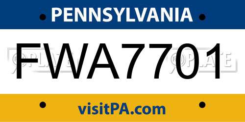 FWA7701 Pennsylvania License Plate