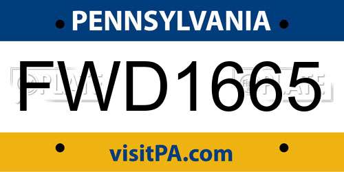 FWD1665 Pennsylvania License Plate