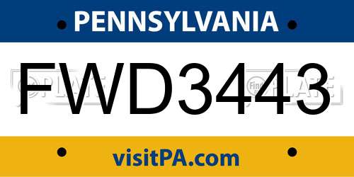 FWD3443 Pennsylvania License Plate