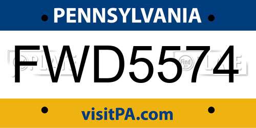 FWD5574 Pennsylvania License Plate