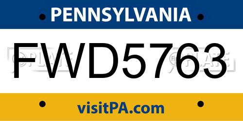 FWD5763 Pennsylvania License Plate