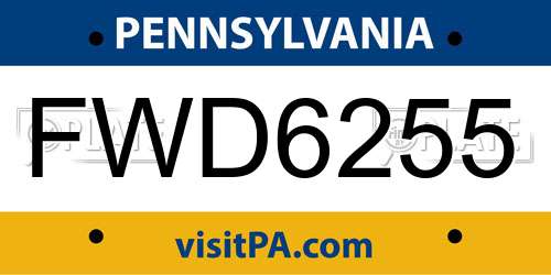 FWD6255 Pennsylvania License Plate