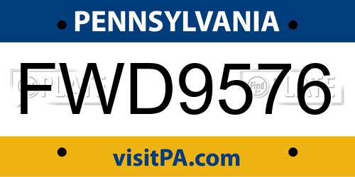 FWD9576 Pennsylvania License Plate