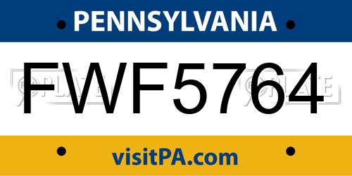 FWF5764 Pennsylvania License Plate