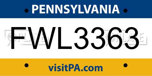 FWL3363 Pennsylvania License Plate