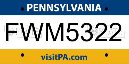 FWM5322 Pennsylvania License Plate