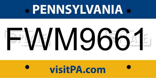 FWM9661 Pennsylvania License Plate