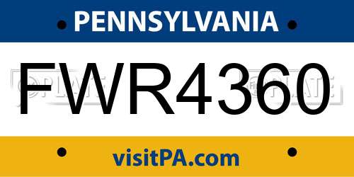 FWR4360 Pennsylvania License Plate