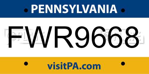 FWR9668 Pennsylvania License Plate