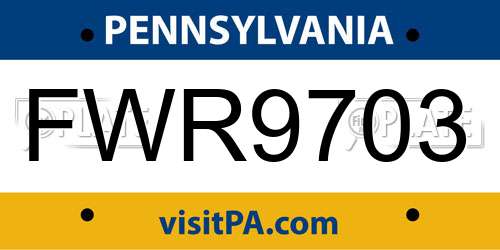 FWR9703 Pennsylvania License Plate