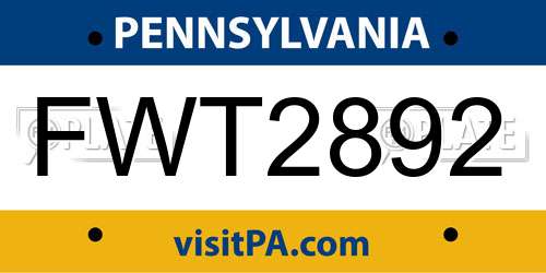 FWT2892 Pennsylvania License Plate