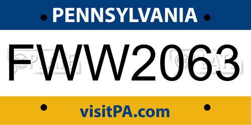 FWW2063 Pennsylvania License Plate