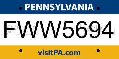 FWW5694 Pennsylvania License Plate