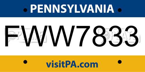 FWW7833 Pennsylvania License Plate